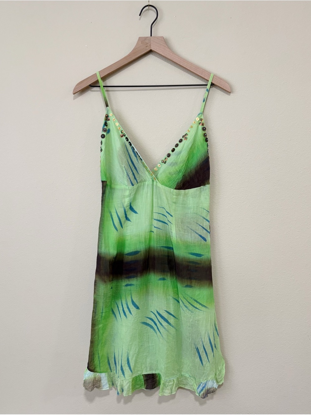 Vintage Y2K 90’s Etc. Size Large Green Lightweight Cotton Mini Dress